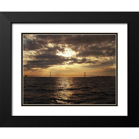 Mackinac Bridge Sunset Black Modern Wood Framed Art Print with Double Matting by Marshall, Laura