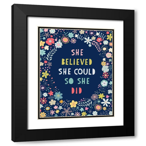 Floral Quote I Indigo Black Modern Wood Framed Art Print with Double Matting by McCartan, Lamai