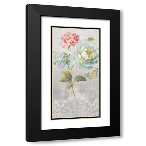 Textile Floral Panel I Black Modern Wood Framed Art Print with Double Matting by Nai, Danhui