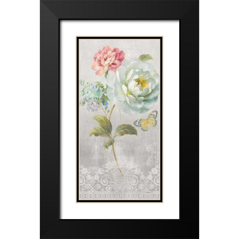 Textile Floral Panel I Black Modern Wood Framed Art Print with Double Matting by Nai, Danhui