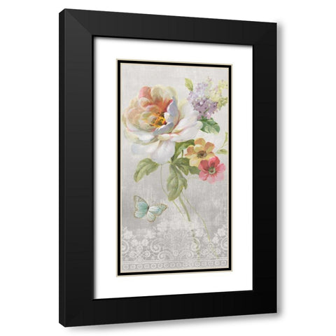 Textile Floral Panel II Black Modern Wood Framed Art Print with Double Matting by Nai, Danhui