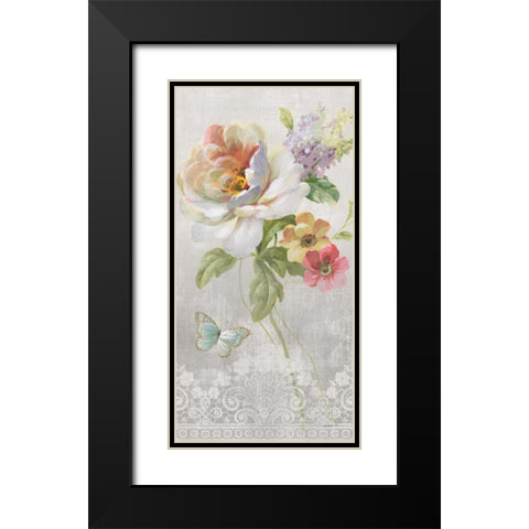 Textile Floral Panel II Black Modern Wood Framed Art Print with Double Matting by Nai, Danhui