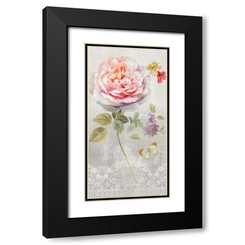 Textile Floral III Black Modern Wood Framed Art Print with Double Matting by Nai, Danhui