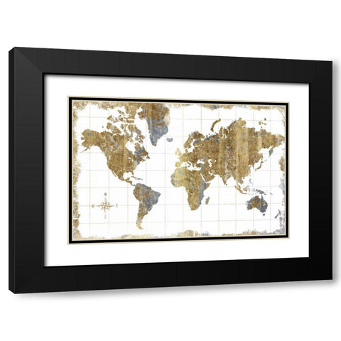 Gilded Map Black Modern Wood Framed Art Print with Double Matting by Wild Apple Portfolio