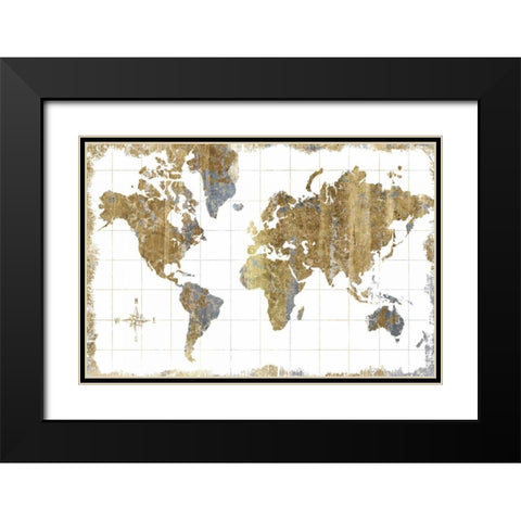 Gilded Map Black Modern Wood Framed Art Print with Double Matting by Wild Apple Portfolio