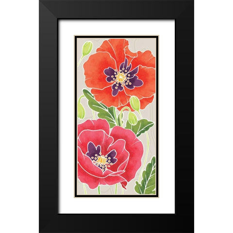 Sunshine Poppies Panel I Black Modern Wood Framed Art Print with Double Matting by DeNeige, Elyse
