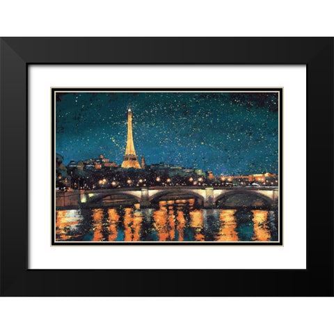 Paris Nights Blue I Black Modern Wood Framed Art Print with Double Matting by Wiens, James