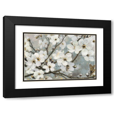 Cherry Blossoms I Blue Black Modern Wood Framed Art Print with Double Matting by Wiens, James