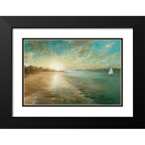 Coastal Glow Black Modern Wood Framed Art Print with Double Matting by Nai, Danhui