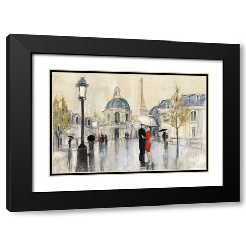Spring Rain Paris Eiffel Black Modern Wood Framed Art Print with Double Matting by Purinton, Julia