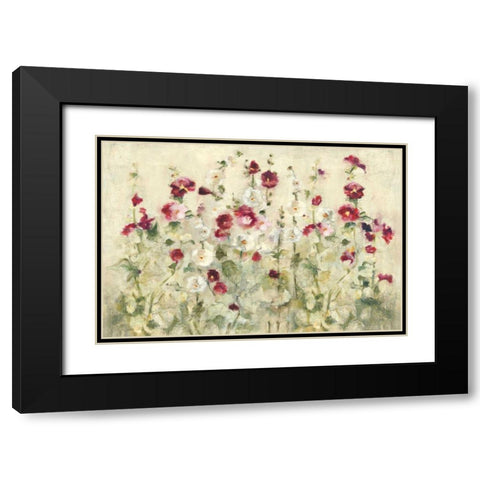 Hollyhocks Row Cool Black Modern Wood Framed Art Print with Double Matting by Blum, Cheri