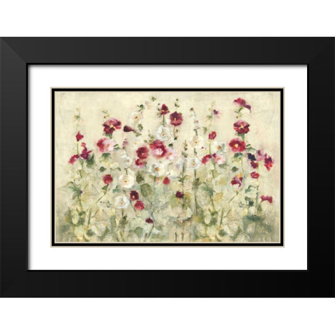 Hollyhocks Row Cool Black Modern Wood Framed Art Print with Double Matting by Blum, Cheri