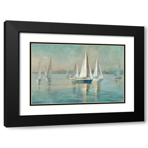 Sailboats at Sunrise Black Modern Wood Framed Art Print with Double Matting by Nai, Danhui