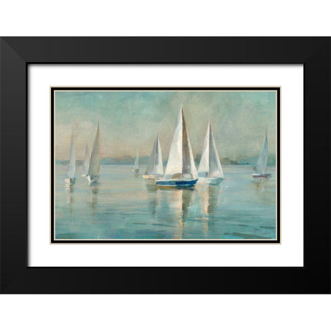 Sailboats at Sunrise Black Modern Wood Framed Art Print with Double Matting by Nai, Danhui