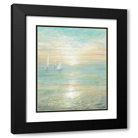 Sunrise Sailboats I Black Modern Wood Framed Art Print with Double Matting by Nai, Danhui