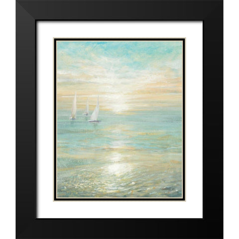 Sunrise Sailboats I Black Modern Wood Framed Art Print with Double Matting by Nai, Danhui