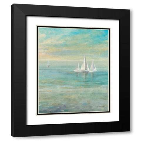 Sunrise Sailboats II Black Modern Wood Framed Art Print with Double Matting by Nai, Danhui