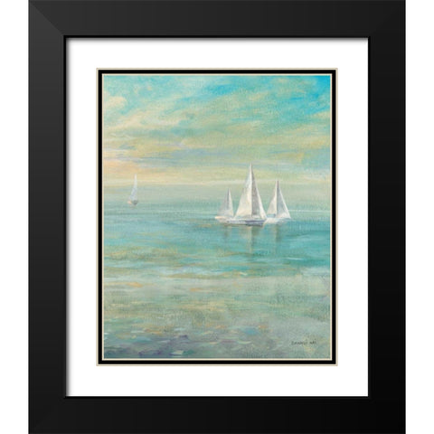 Sunrise Sailboats II Black Modern Wood Framed Art Print with Double Matting by Nai, Danhui