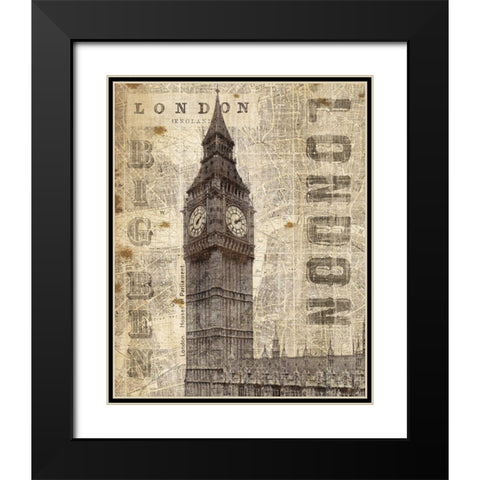 Vintage London Big Ben Black Modern Wood Framed Art Print with Double Matting by Mullan, Michael