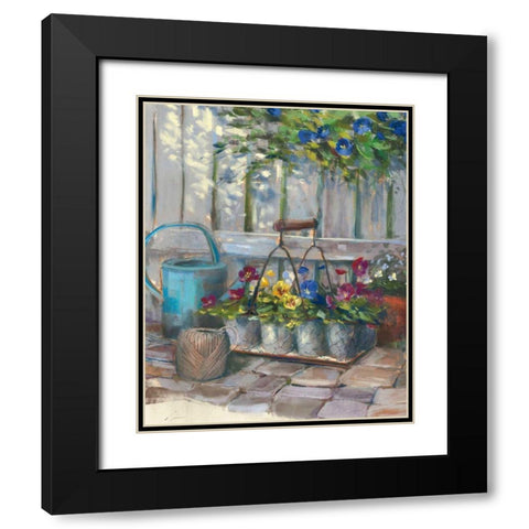 Pansies in Wire Basket Black Modern Wood Framed Art Print with Double Matting by Rowan, Carol