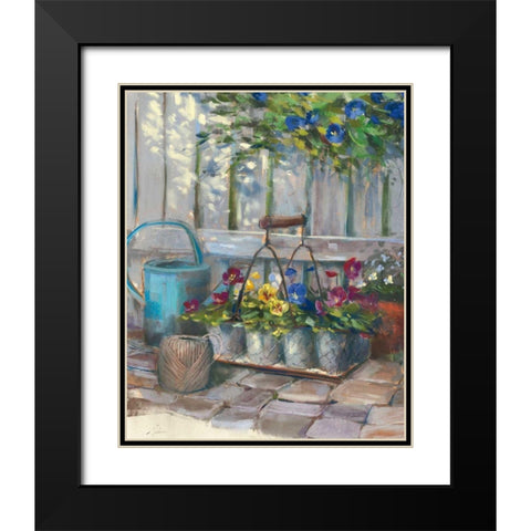 Pansies in Wire Basket Black Modern Wood Framed Art Print with Double Matting by Rowan, Carol