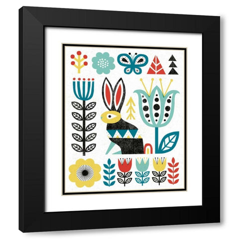 Folk Lodge Rabbit V2 Teal Black Modern Wood Framed Art Print with Double Matting by Mullan, Michael