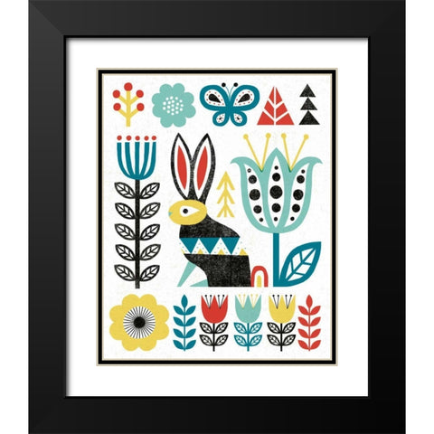 Folk Lodge Rabbit V2 Teal Black Modern Wood Framed Art Print with Double Matting by Mullan, Michael