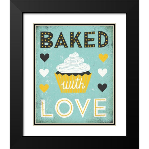 Retro Diner Baked with Love Black Modern Wood Framed Art Print with Double Matting by Mullan, Michael