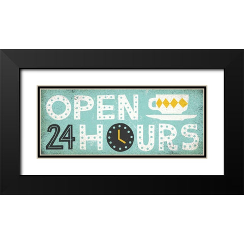 Retro Diner Open 24 Hours Panel Black Modern Wood Framed Art Print with Double Matting by Mullan, Michael