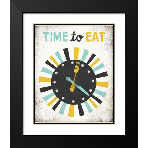 Retro Diner Time to Eat Clock Black Modern Wood Framed Art Print with Double Matting by Mullan, Michael