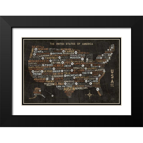 US City Map Black Black Modern Wood Framed Art Print with Double Matting by Mullan, Michael