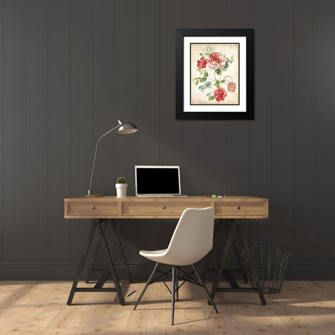 Elegant Floral II Vintage v2 Black Modern Wood Framed Art Print with Double Matting by Nai, Danhui