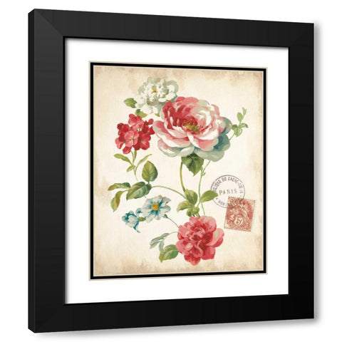 Elegant Floral II Vintage v2 Black Modern Wood Framed Art Print with Double Matting by Nai, Danhui