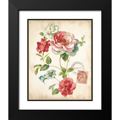 Elegant Floral II Vintage v2 Black Modern Wood Framed Art Print with Double Matting by Nai, Danhui