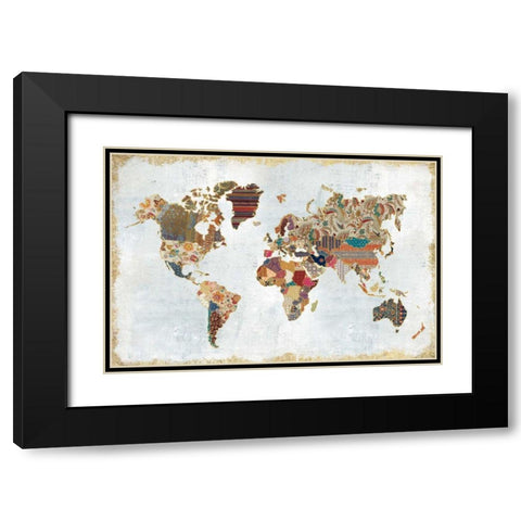 Pattern World Map Black Modern Wood Framed Art Print with Double Matting by Marshall, Laura
