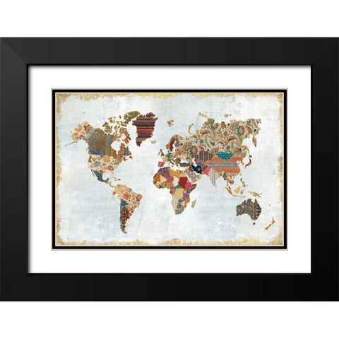 Pattern World Map Black Modern Wood Framed Art Print with Double Matting by Marshall, Laura