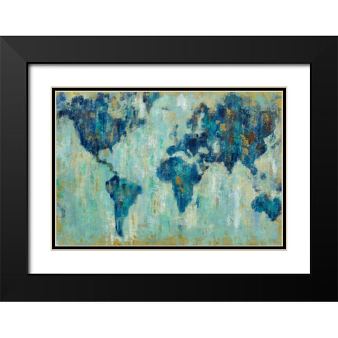 Map of the World Black Modern Wood Framed Art Print with Double Matting by Vassileva, Silvia