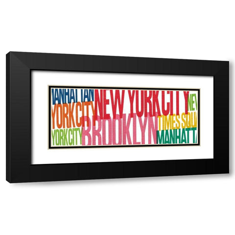 New York City Life Words Black Modern Wood Framed Art Print with Double Matting by Mullan, Michael