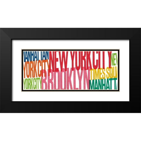 New York City Life Words Black Modern Wood Framed Art Print with Double Matting by Mullan, Michael