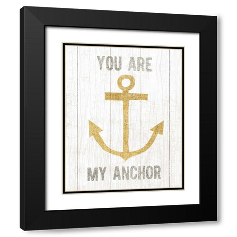 Beachscape III Anchor Quote Gold Neutral Black Modern Wood Framed Art Print with Double Matting by Mullan, Michael