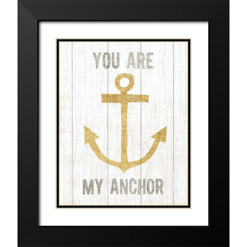 Beachscape III Anchor Quote Gold Neutral Black Modern Wood Framed Art Print with Double Matting by Mullan, Michael
