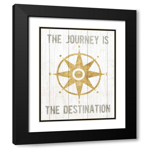 Beachscape IV Compass Quote Gold Neutral Black Modern Wood Framed Art Print with Double Matting by Mullan, Michael