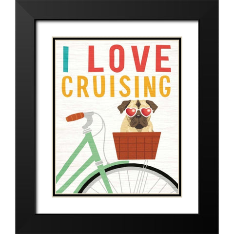 Beach Bums Pug Bicycle I Love Black Modern Wood Framed Art Print with Double Matting by Mullan, Michael