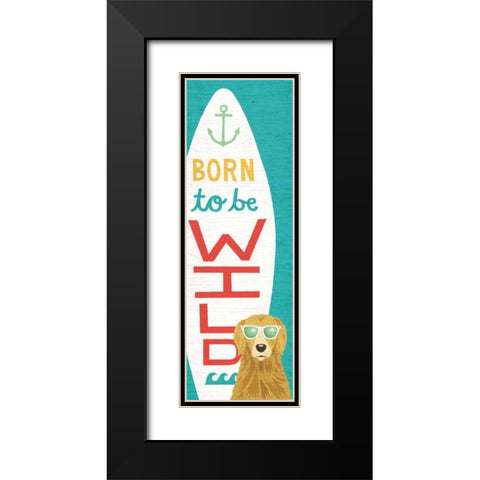Beach Bums Golden Surf Board Black Modern Wood Framed Art Print with Double Matting by Mullan, Michael