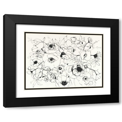 Black Line Poppies Mix Black Modern Wood Framed Art Print with Double Matting by Novak, Shirley