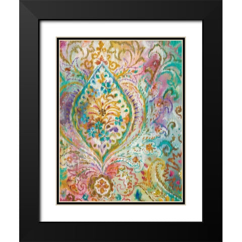 Boho Paisley II Black Modern Wood Framed Art Print with Double Matting by Nai, Danhui