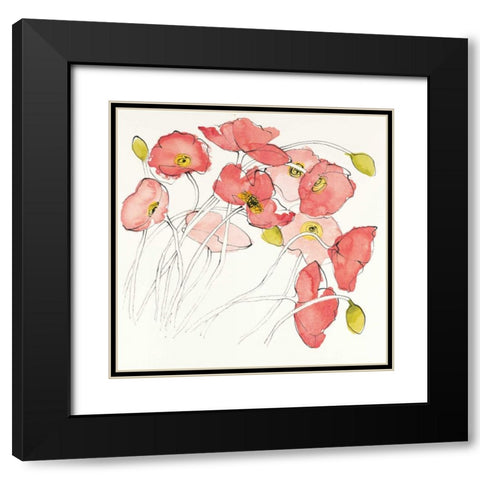 Black Line Poppies II Watercolor Black Modern Wood Framed Art Print with Double Matting by Novak, Shirley