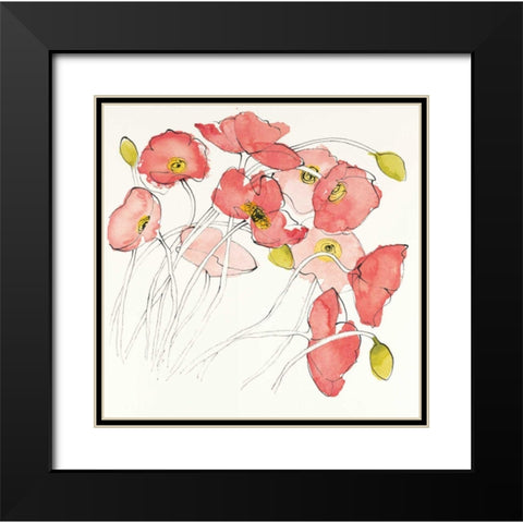 Black Line Poppies II Watercolor Black Modern Wood Framed Art Print with Double Matting by Novak, Shirley