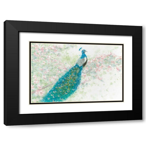 Spring Peacock I Pink Flowers Black Modern Wood Framed Art Print with Double Matting by Wiens, James