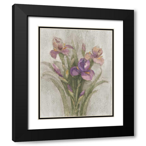 Purple Iris Garden on Grey Black Modern Wood Framed Art Print with Double Matting by Hristova, Albena